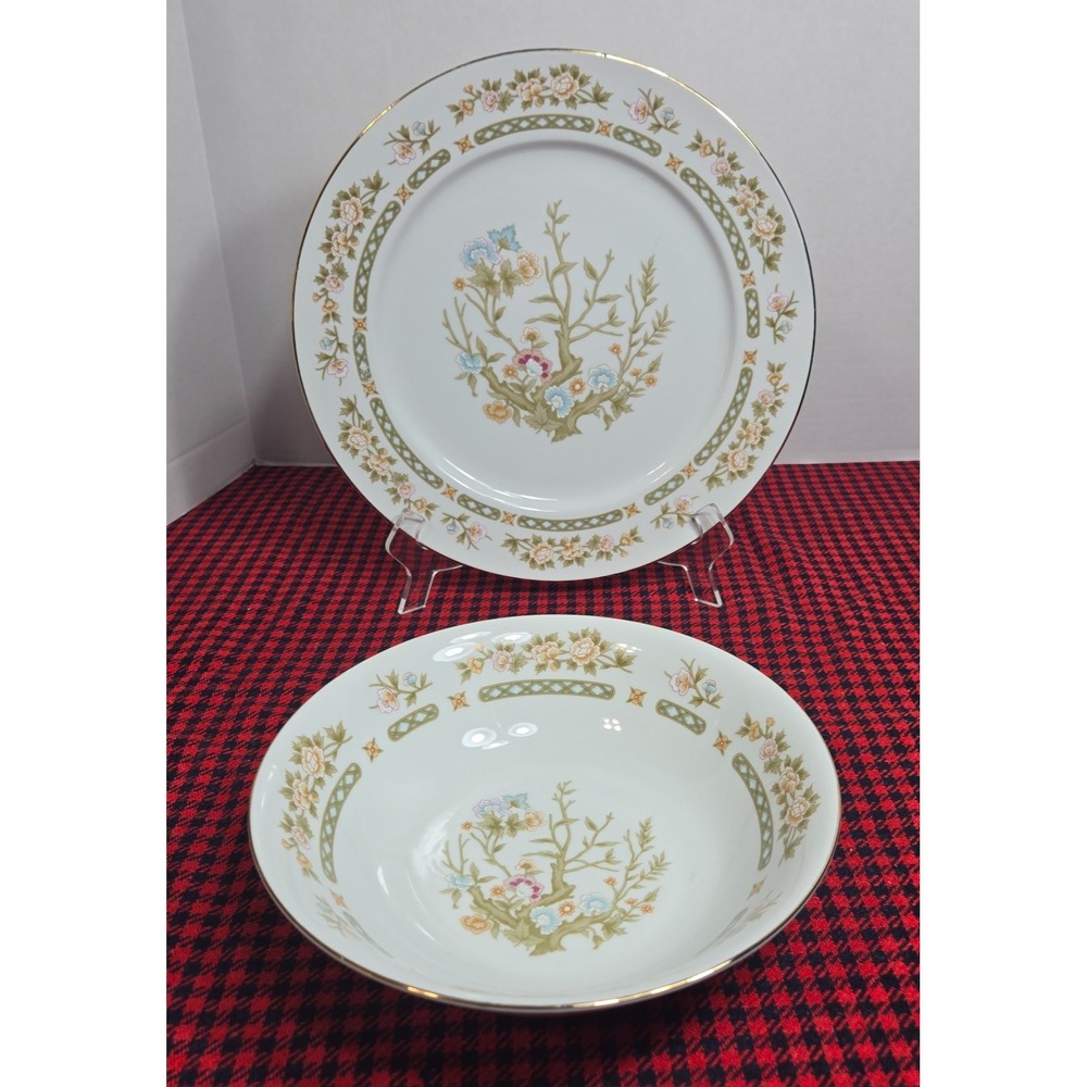Directions Plate 12" & Serving Bowl 9" Diameter Saybrook Floral Pattern Lot of 2